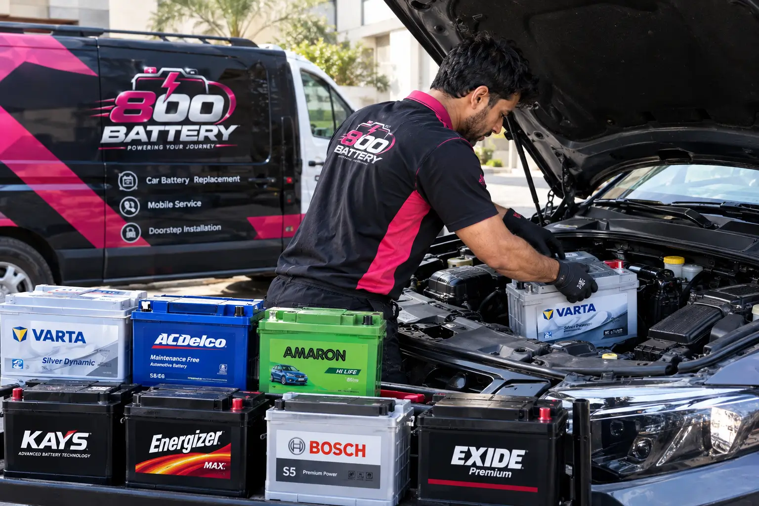 Branded car batteries installed in Dubai